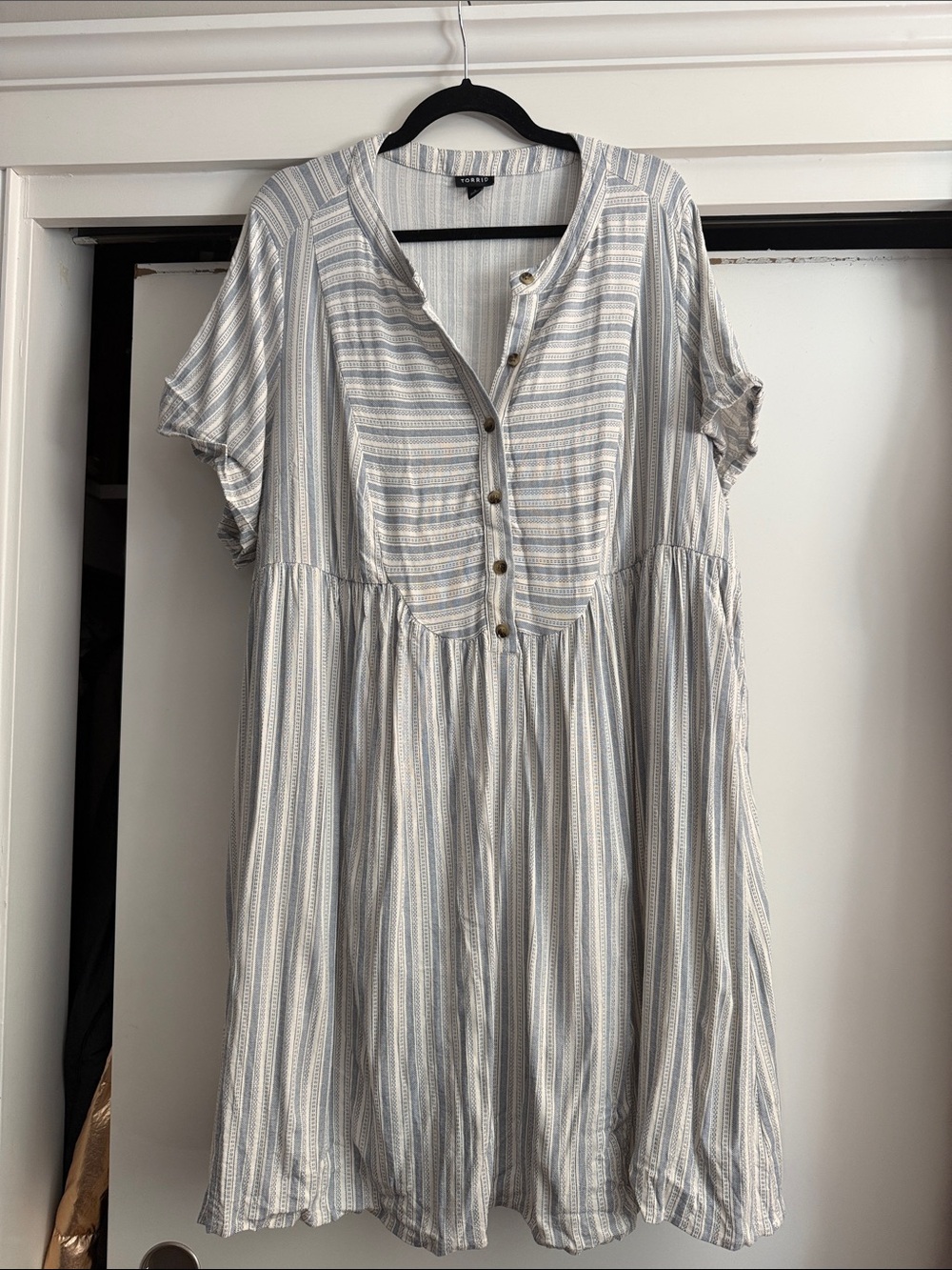torrid Blue & White Striped Button-Front Babydoll Dress